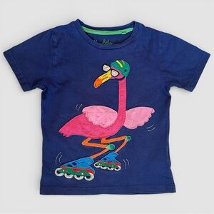 Mini Boden Flamingo Graphic Tee Girls 4-5Y Blue Applique Short Sleeve Shirt